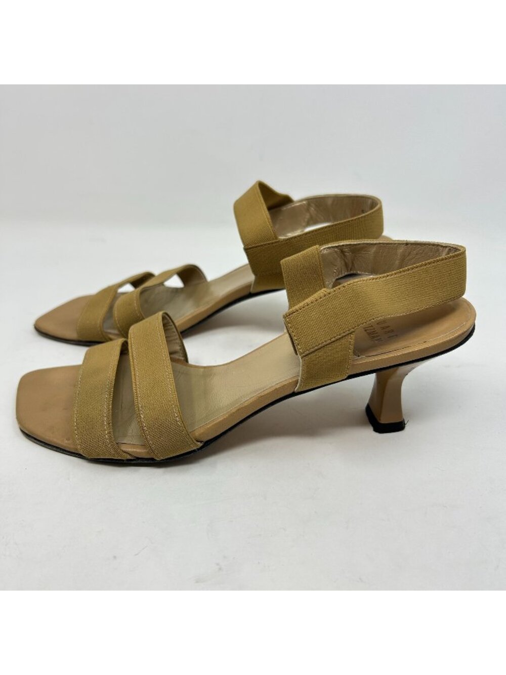 Stuart Weitzman Womens 6M Nude Elastic Strap Sandals Kitten Heel Designer
